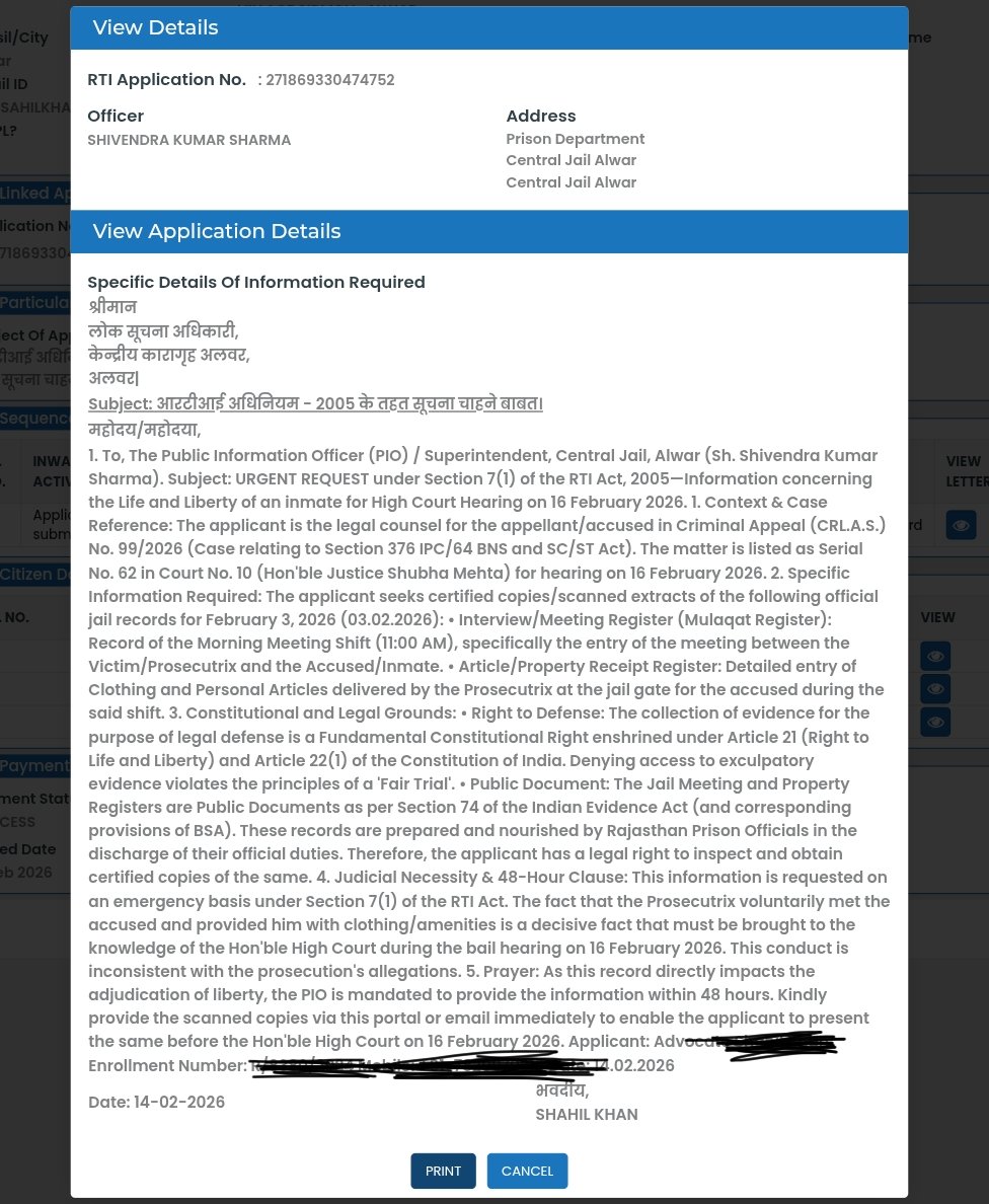 MustakSahil's tweet photo. The 48-hour provision under the Right to Information Act in matters of life &amp; liberty is not symbolic — it’s mandatory.
@RajGovOfficial why was no response provided within the prescribed time?

cc @DMDCAlwar @PoliceRajasthan @RajPoliceHelp https://t.co/1YBMiA42Tf