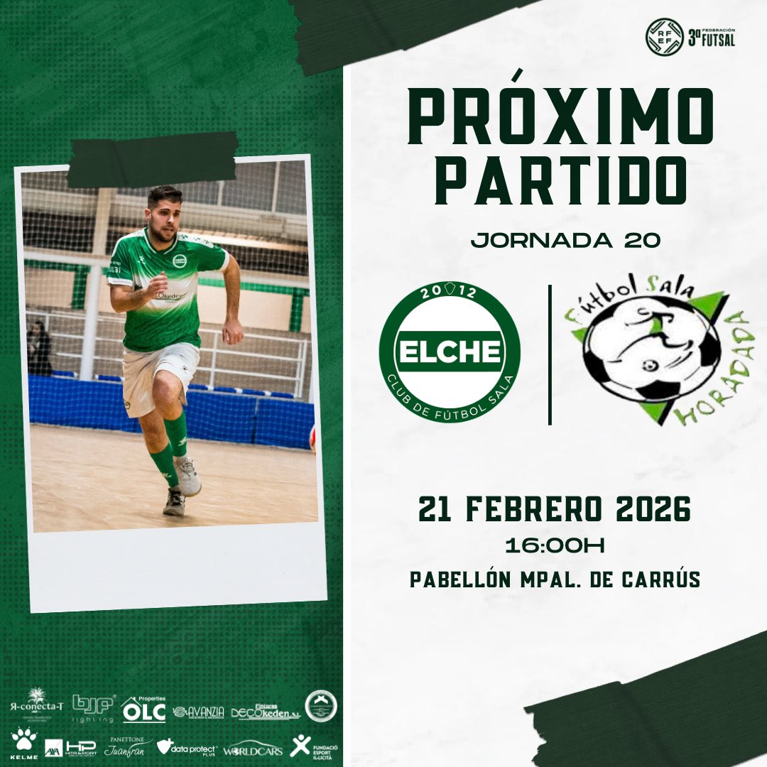 elchecfsala's tweet photo. 🏆 𝗧𝗲𝗿𝗰𝗲𝗿𝗮 𝗗𝗶𝘃𝗶𝘀𝗶𝗼́𝗻 / Jornada 2️⃣0️⃣

🆚 CFS Horadada

🗓️ Sábado 21.02.26
⏰ 16:00 h.
🏟️ Pabellón Mpal. de Carrús

#ElcheCFS💚🤍 #terceradivisionfutsal #ffcv https://t.co/um4yZYfivK