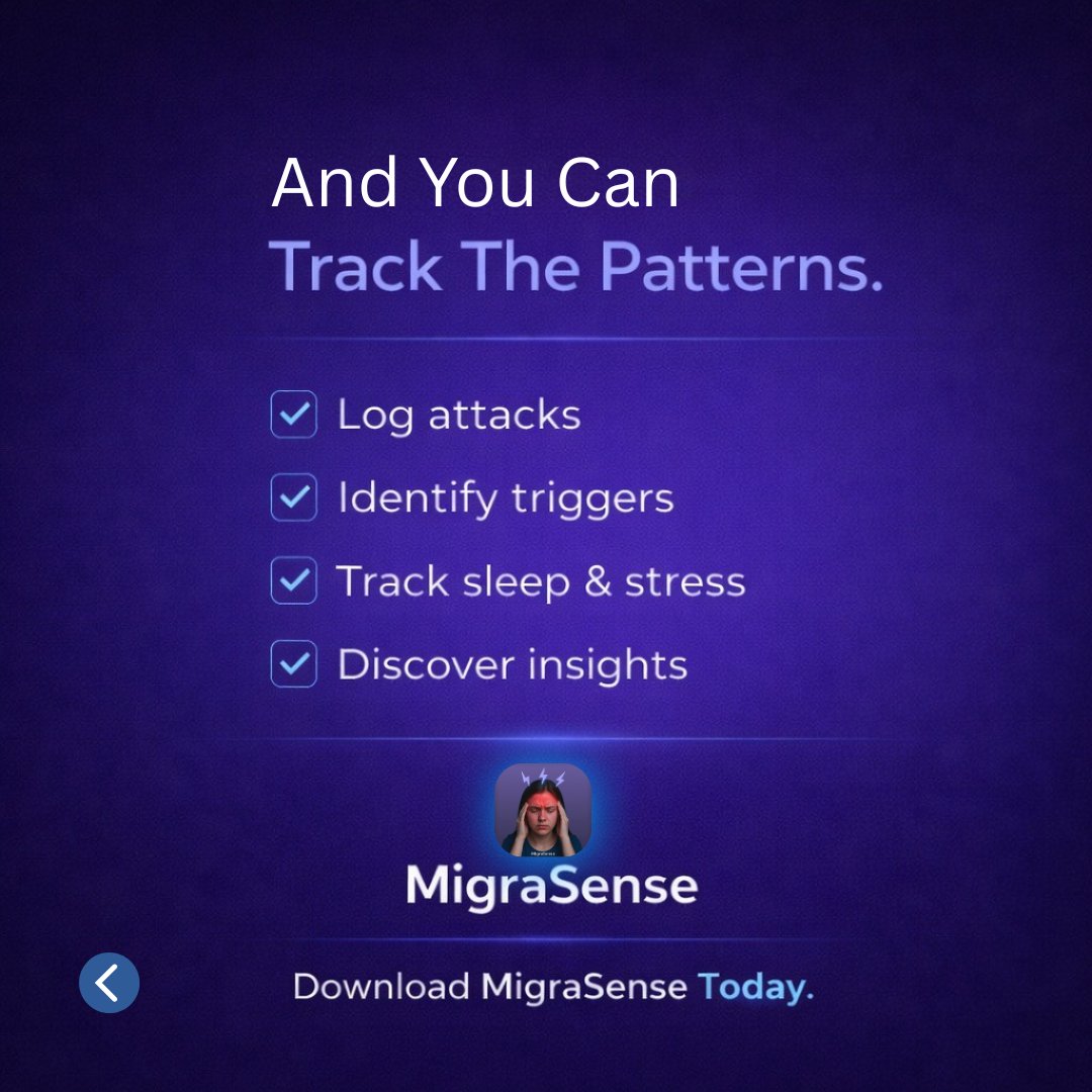 migrasense_app's tweet photo. Why does your migraine keep happening?

Because it follows patterns.

The good news? You can track them.

MigraSense App helps you log attacks, identify triggers, discover insights or more..

Download now: https://t.co/tC5SIIMDae

#MigraineWarrior #HealthTech #MigraineAwareness https://t.co/YFRadupPE3
