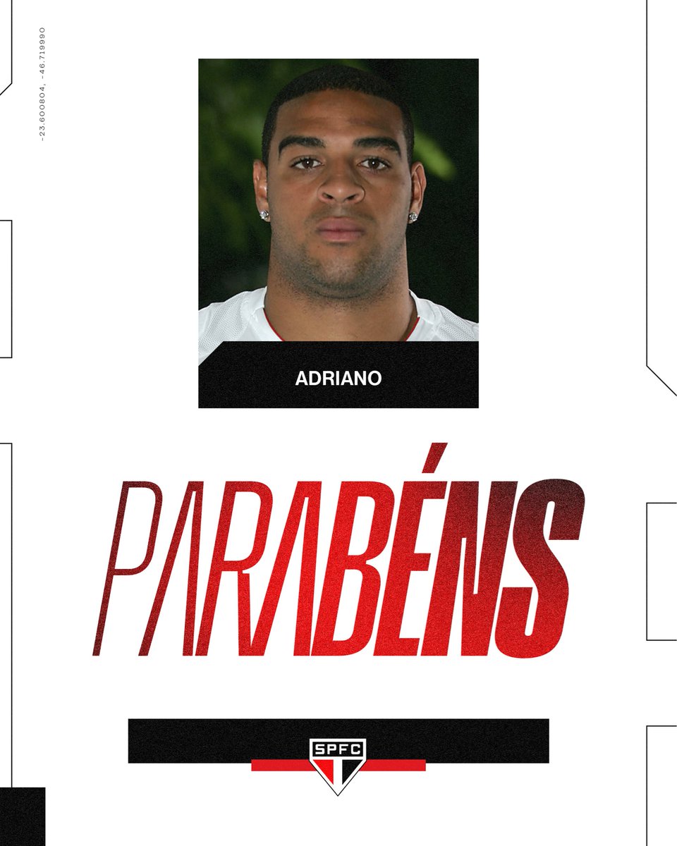🥳 Parabéns, Didico! Adriano completa 4️⃣4️⃣ anos!

Com passagem pelo Tricolor em 2008, o atacante marcou 17 gols em 28 jogos e foi campeão brasileiro. Felicidades!

#SPFCpédia
#VamosSãoPaulo 🇾🇪