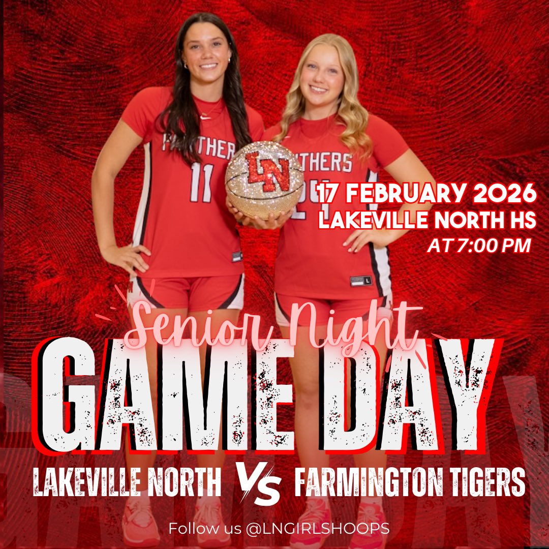LNGirlsHoops's tweet photo. GAMEDAY is presented by Oak Cliff Dental!!

🆚 Farmington  
⏰ 7:00 PM
📍 Lakeville North High School
⏳ JV @ 5:30 PM, B-Squad @ 4:15
 🌟 SENIOR NIGHT 🌟
📺 https://t.co/FxWE6MwHKD
🎟️ https://t.co/MCb20P3aLv

#GiveEverything❤️🐾 https://t.co/LpfzA9CKEf