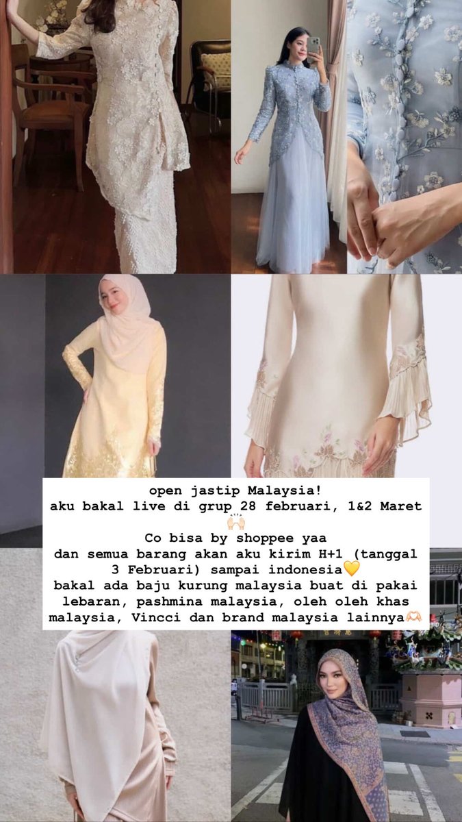 claudiaytr30's tweet photo. https://t.co/6k6dLTwrwR

OPEN JASTIP MALAYSIA BAJU KURUNG PASMINA UNTUK LEBARAN YAA!!🫶🏻🫶🏻
join di grup ya karena aku bakal live di grup🫶🏻 https://t.co/WZ7OwKXb6q