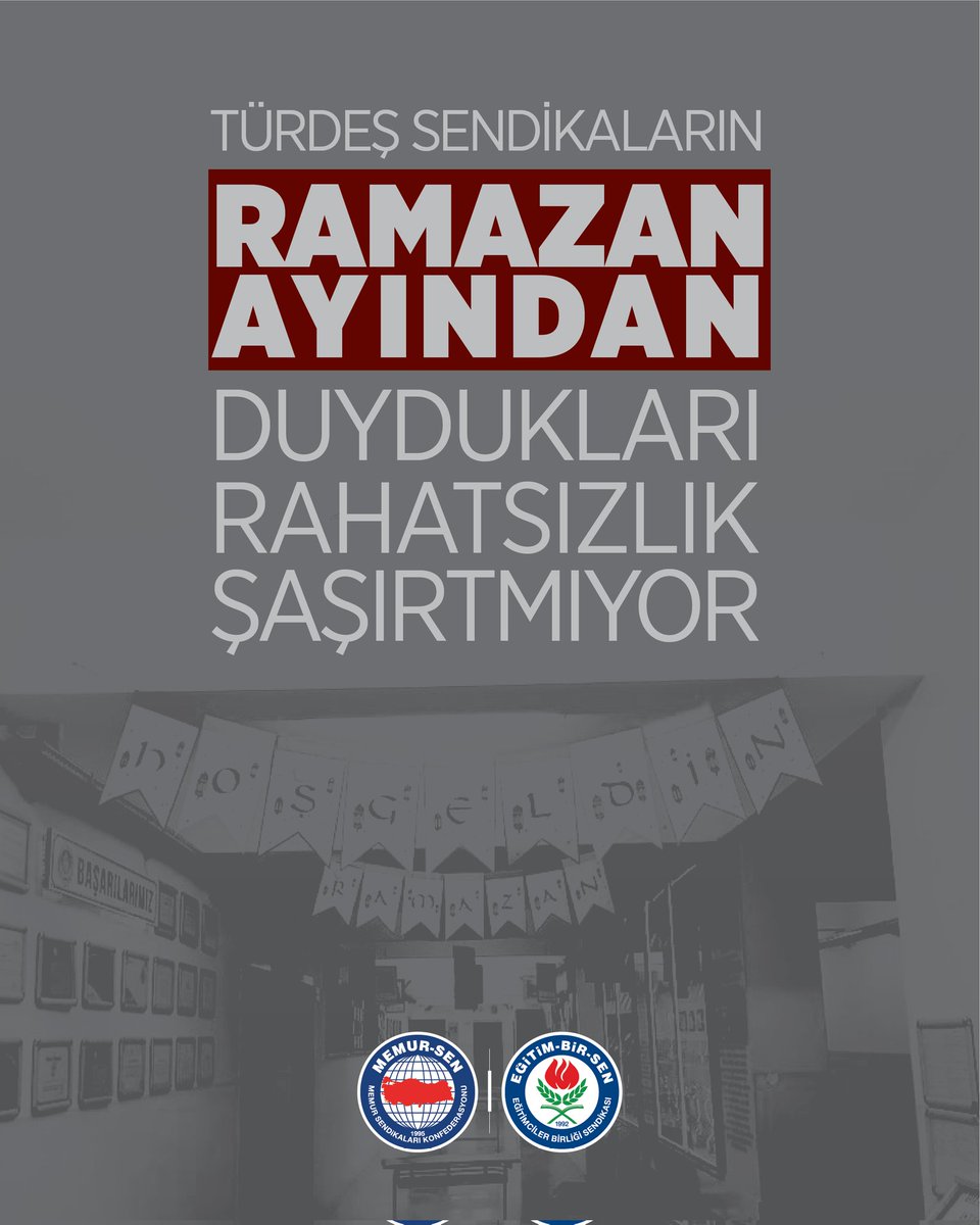 TÜRDEŞ SENDİKALARIN RAMAZAN AYINDAN DUYDUKLARI RAHATSIZLIK ŞAŞIRTMIYOR 

İdeolojik tutumu saplantı haline getiren malum sendikaların, daha ramazan gelmeden eski alışkanlığı depreşti.

Eğitim Sen ve Eğitim-İş, Milli Eğitim Bakanlığının okullarda ramazan etkinlikleri