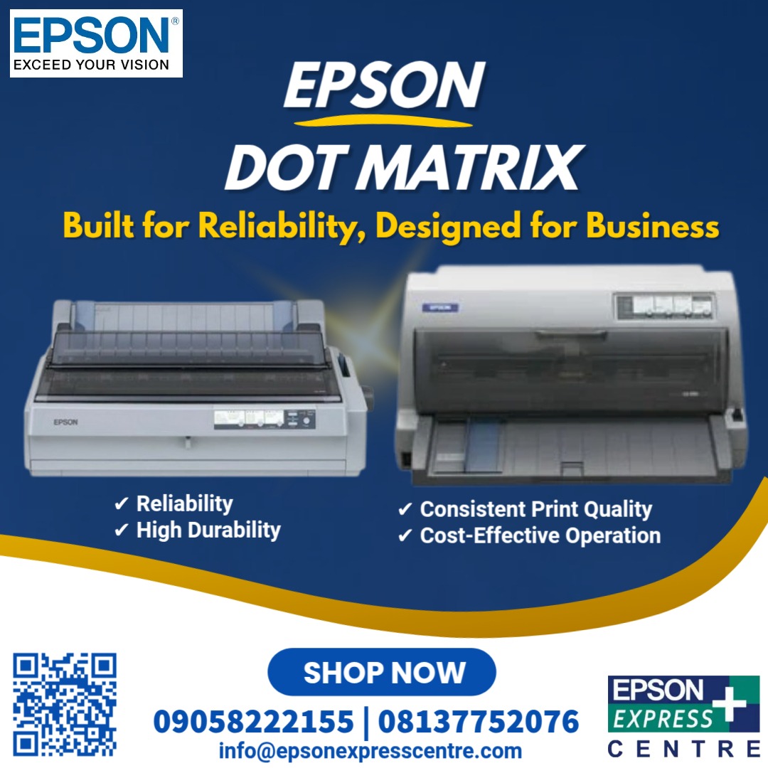Epsonexpress's tweet photo. Epson Dot Matrix printers deliver unmatched reliability and efficiency

Contact Us: 
09058222155 | 08137752076

info@epsonexpresscentre.com
https://t.co/7FaGcC9rIF

Support Centre @ 
37, Bode Thomas Street,
 Surulere, Lagos

Rapist Nord Black Snow https://t.co/JhY2ImBFbf