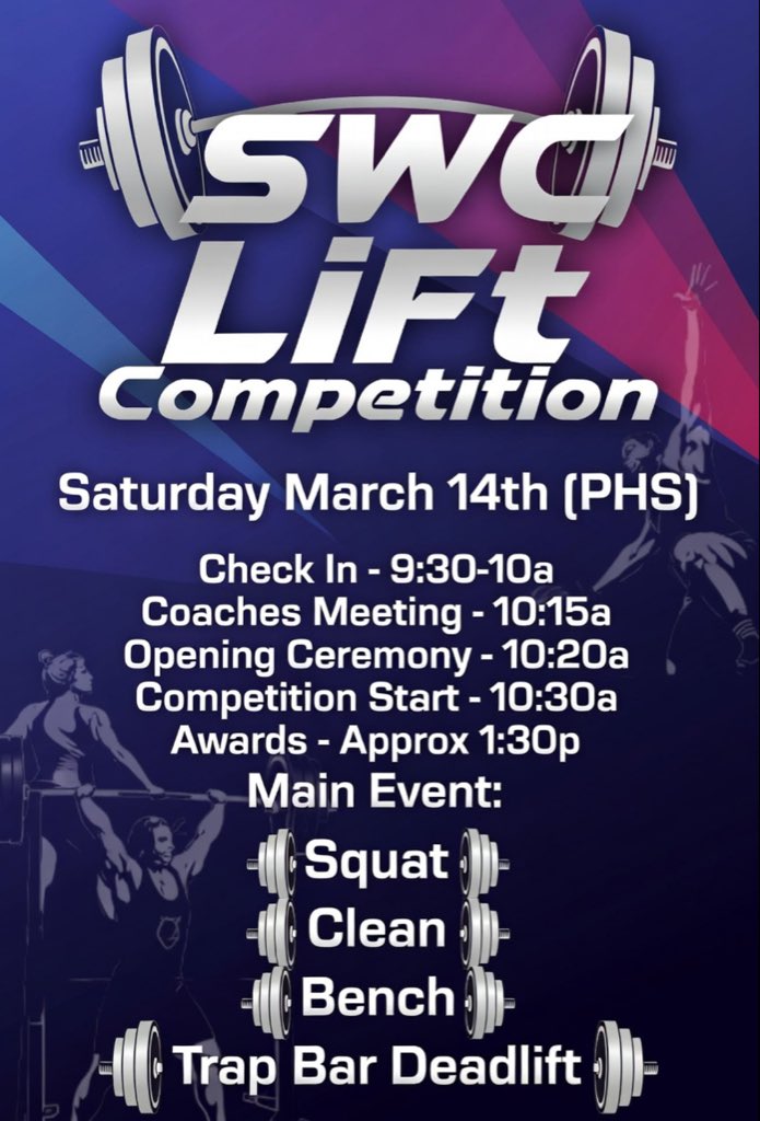 2026 SWC Lift Competition. Looking forward to our guys competing and getting after it against some great programs again!