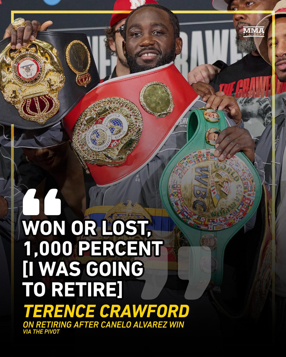MMAFighting's tweet photo. Terence Crawford reveals ‘1,000 percent’ he planned to retire after fighting Canelo Alvarez 

📰 https://t.co/SwMJ4ONyy1 https://t.co/lPCQm6FmRH