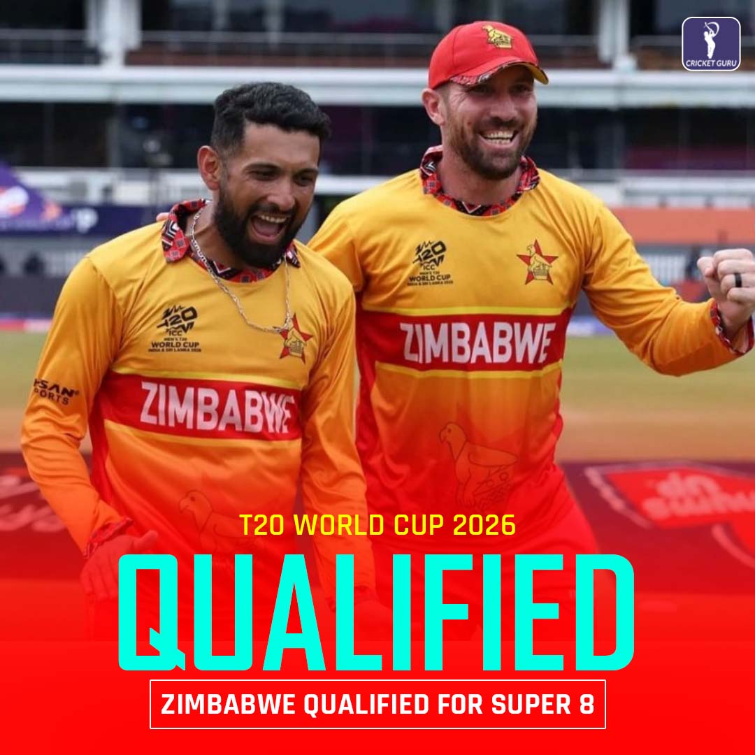 CricketGuru_CG's tweet photo. 𝒁𝑰𝑴𝑩𝑨𝑩𝑾𝑬 𝑪𝑹𝑬𝑨𝑻𝑬𝑫 𝑯𝑰𝑺𝑻𝑶𝑹𝒀 in the T20 World Cup

Zimbabwe qualified for Super 8 after their match against Ireland washed out.

#IREvsZIM #ZIMvsAUS #T20WorldCup2026 #Cricket 🏏 #CricketFever #CricketTwitter #T20cricket #Super8 #Zimbabwe #ZimbabweCricket https://t.co/Lv5CcoM4T0