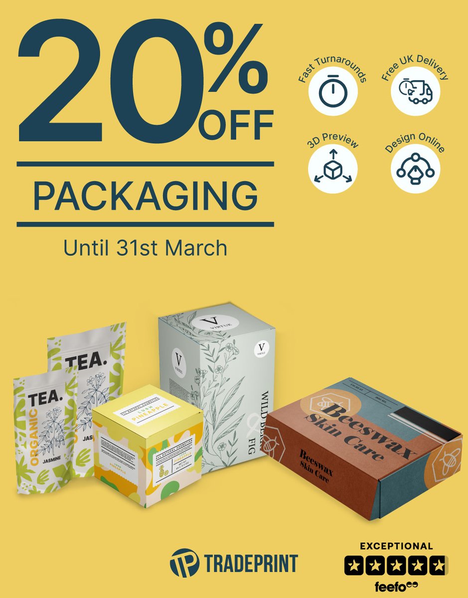 Tradeprintcouk's tweet image. Our packaging range has 20% off until end of March. Creative branding is just a click away with our free online designer with 3D preview. #pouches #doypacks #boxes #shippers #mailers #bookwraps #FreeDelivery #DesignOnline #Print hubs.li/Q043k8WP0