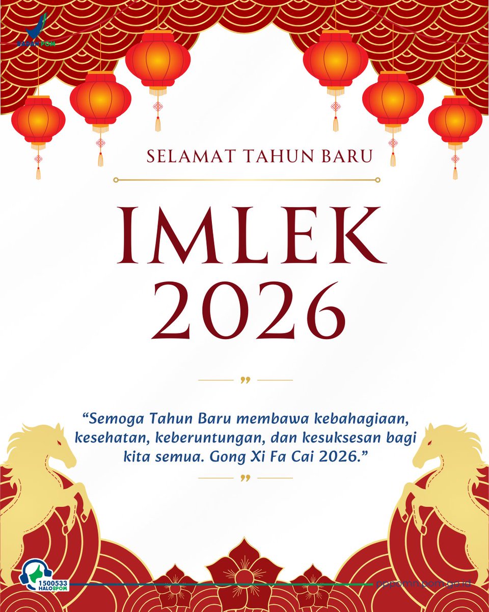 pppomnbpom's tweet photo. Selamat Tahun Baru Imlek 2026 #Sahabat BPOM
Semoga tahun yang baru membawa kesehatan, keberkahan, dan kesuksesan bagi kita semua

#PPPOMN #BPOMRI https://t.co/seY8ivMSh0