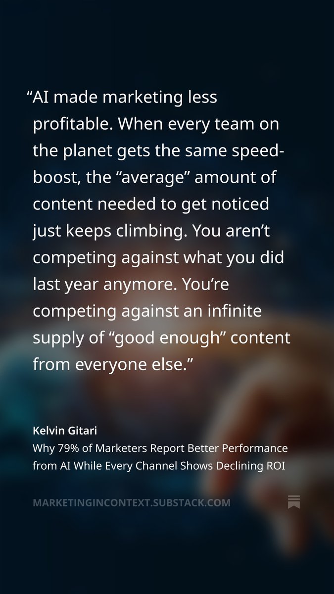micpulse's tweet photo. Why 79% of Marketers Report Better Performance from AI While Every Channel Shows Declining ROI https://t.co/OmkOQEksiw https://t.co/Hy2zI7PVWP
