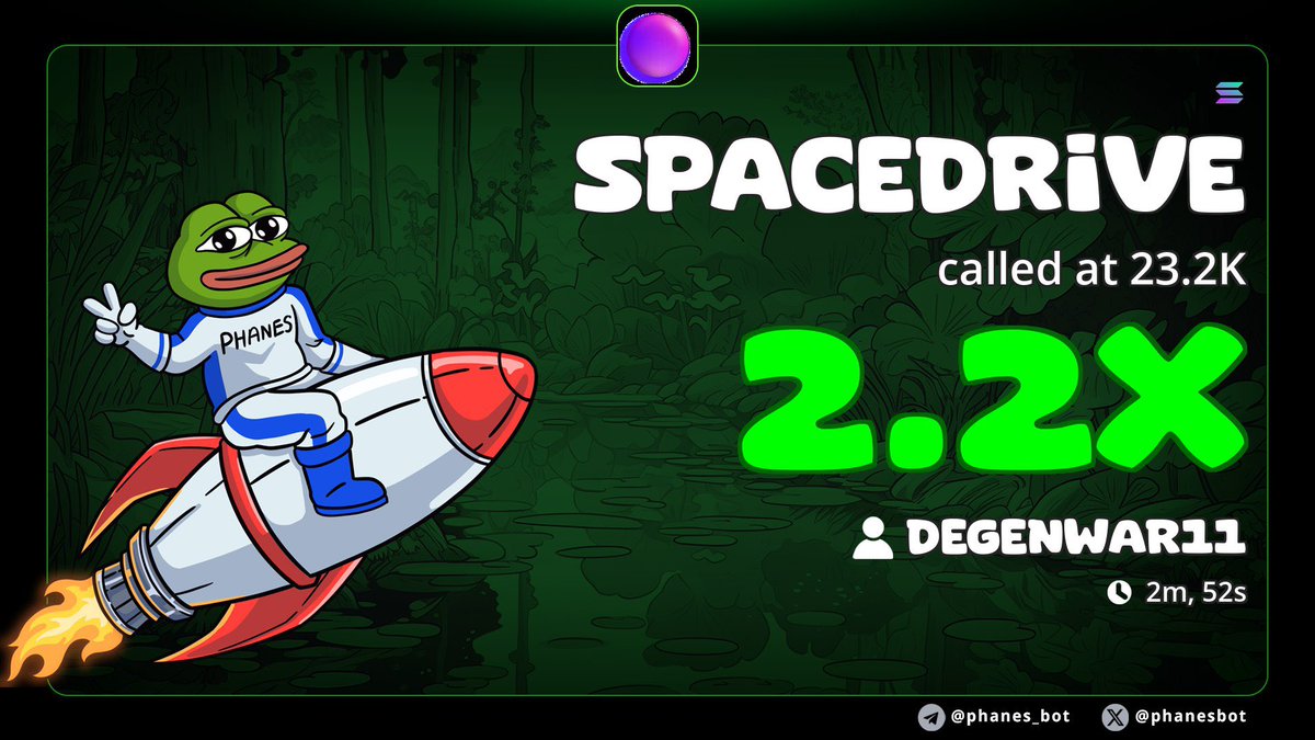 DegenWar01's tweet photo. 2x pump on my alpha call on #SPACEDRIVE
CA>> 2Y2JjAn88QR8crgpjZNsPPFukt8DrPbKpHqTmJRKStQq
#memecoin #solana #Degen https://t.co/ICzgt38J0j