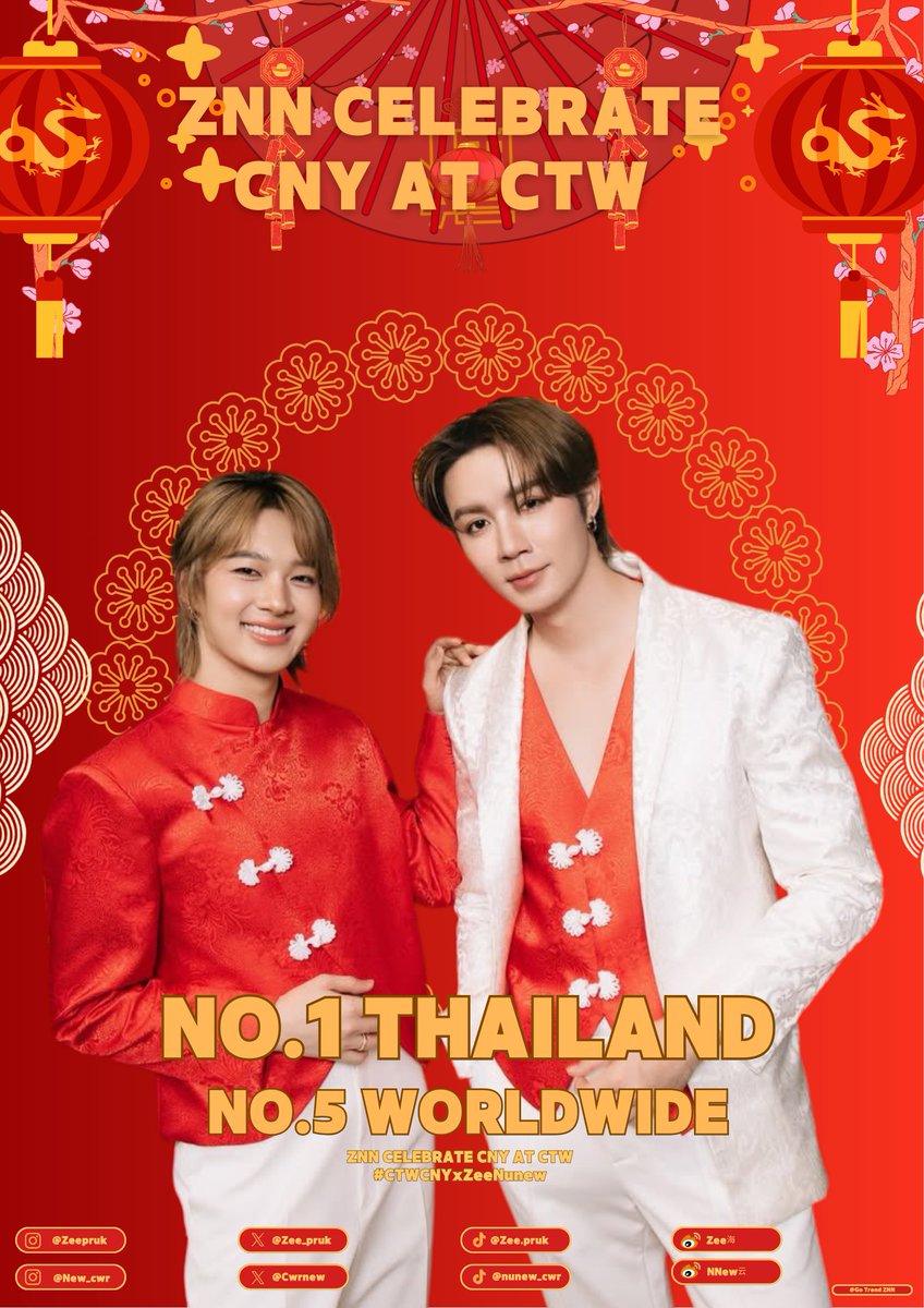𝐜𝐞𝐧𝐭𝐫𝐚𝐥𝐖𝐨𝐫𝐥𝐝 𝐓𝐡𝐞 𝐆𝐫𝐞𝐚𝐭 𝐂𝐡𝐢𝐧𝐞𝐬𝐞 𝐍𝐞𝐰 𝐘𝐞𝐚𝐫 2026 🏮

🇹🇭 No.1 Thailand
🌍 No.5 Worldwide

Thank you <a href="/centralwOrld/">centralwOrld</a> for the beautiful photos and videos you shared of ZeeNuNew ❤️🧧

ZNN CELEBRATE CNY AT CTW
#CTWCNYxZeeNunew
#ZeeNuNew
#ZeePruk #NuNew