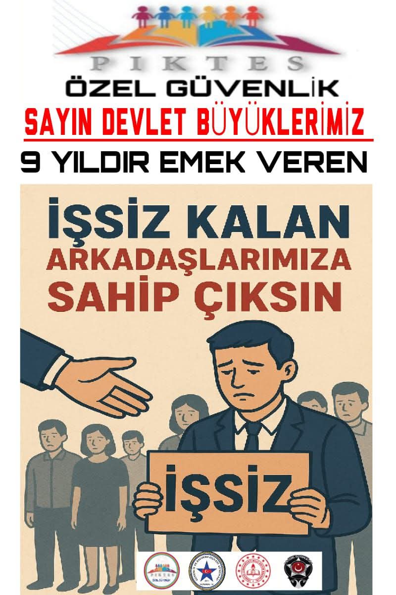 <a href="/NumanKurtulmus/">Numan Kurtulmuş</a> #Piktes
<a href="/RTErdogan/">Recep Tayyip Erdoğan</a>
<a href="/suleymansoylu/">Süleyman Soylu</a>
<a href="/NumanKurtulmus/">Numan Kurtulmuş</a>
<a href="/orhanyegin/">Orhan YEGİN</a>
🛑 SAYIN YETKİLİLER
PİKTES ÖZEL GÜVENLİKLER 
👉ÇIKARILAN 500 KİŞİve ÇALIŞAN 
10 YILLIK TECRÜBE İLE
 ÇÖZÜM BEKLİYOR
🛑 PROJE BİTİYOR 
MAĞDURİYET BÜYÜYOR