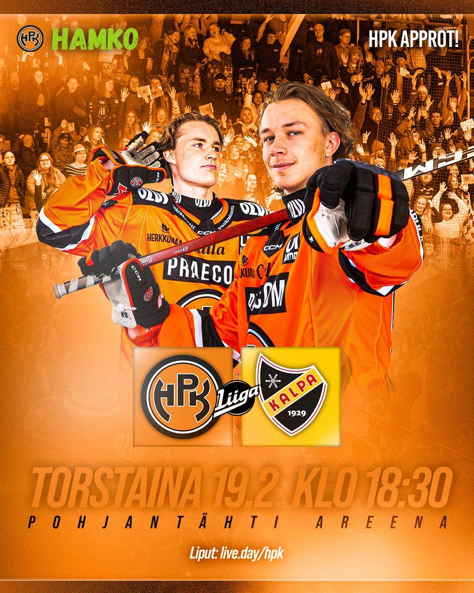 Pallokerho's tweet photo. Torstaina opiskelijamatsi ja tärkeät pisteet jaossa Rinkelinmäellä! 👨‍🎓

HAMKO ja HPK järjestävät yhteistyössä HPK Approt HPK-KalPa -ottelussa! 🔥

Liput: https://t.co/HL680qPt7X

Opiskelija, osta lippusi täältä. 👇
https://t.co/2O2MnQhdBd

#HPK #Liiga #HAMKO https://t.co/WYQPcnEWjs