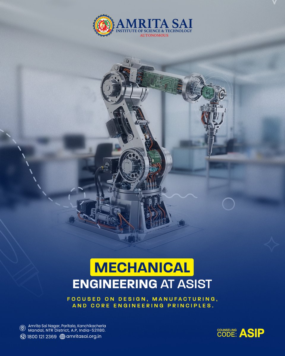 AMRITASAI_'s tweet photo. The Mechanical Engineering Department at ASIST equips students with strong foundations in design, production, thermodynamics, and engineering mechanics.
#ASISTAcademics #MechanicalEngineering #EngineeringEducation #FutureEngineers #TechnicalLearning #HandsOnEducation #ASISTCampus https://t.co/yuStodyzRU