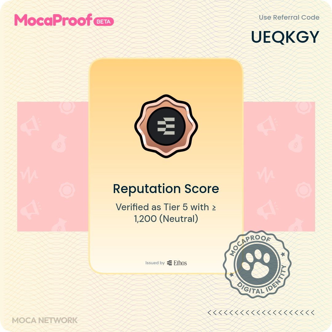 its_RaG3's tweet photo. Just claimed my Reputation Score credential on-chain ✅

Build your identity, collect your own credential proof, and get rewards on MocaProof → https://t.co/hJM6XVl1Gz https://t.co/bg7NXKXcFi