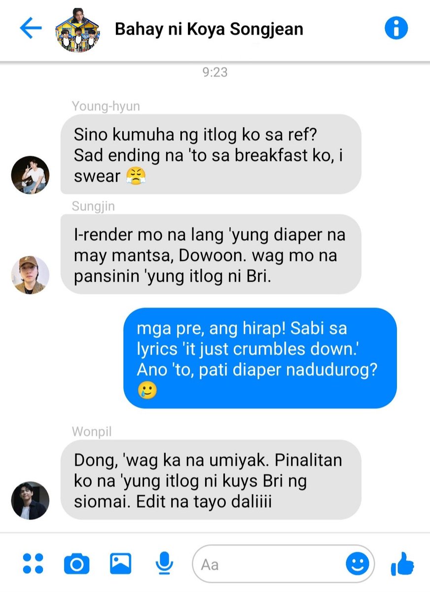 raimoanshhh's tweet photo. Sad Ending  (a filo #day6 au)

Freelance video editor Dowoon is fighting for his life. The project? A wholesome baby diaper commercial. The bgm? 'Sad Ending' instrumental.

"It's all leaking out... it just crumbles down."

"Ma'am, breakup song 'to, hindi horror story ng lasug-lasog na diaper." 

Follow the chaotic lives of the boarders of 'Bahay ni Koya' as they try to survive deadlines, electric bills, and stolen eggs. 🏠🥚

#DAY6FiloAUFest3 #MyDayWritesAnew @day6aufest