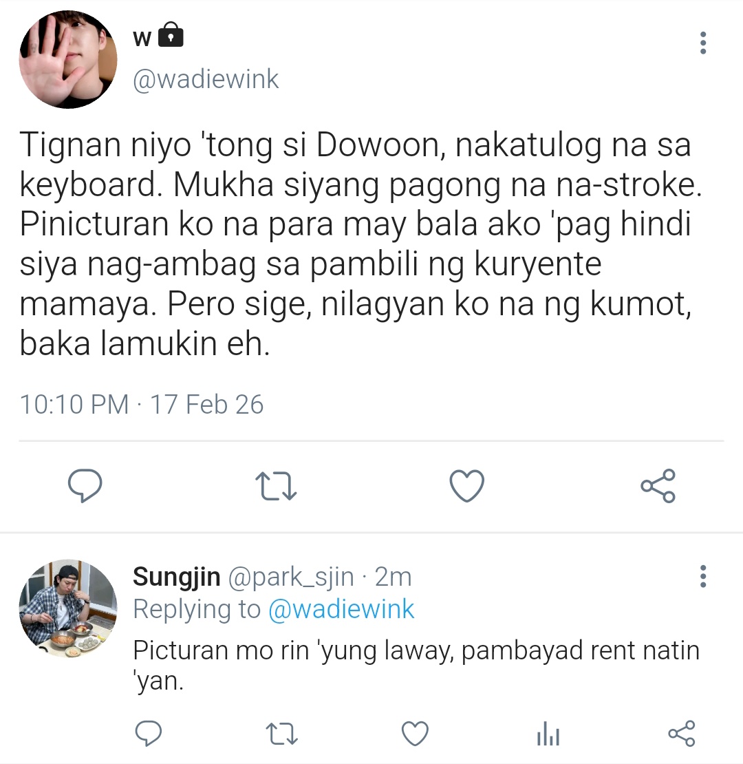 raimoanshhh's tweet photo. Sad Ending  (a filo #day6 au)

Freelance video editor Dowoon is fighting for his life. The project? A wholesome baby diaper commercial. The bgm? 'Sad Ending' instrumental.

"It's all leaking out... it just crumbles down."

"Ma'am, breakup song 'to, hindi horror story ng lasug-lasog na diaper." 

Follow the chaotic lives of the boarders of 'Bahay ni Koya' as they try to survive deadlines, electric bills, and stolen eggs. 🏠🥚

#DAY6FiloAUFest3 #MyDayWritesAnew @day6aufest