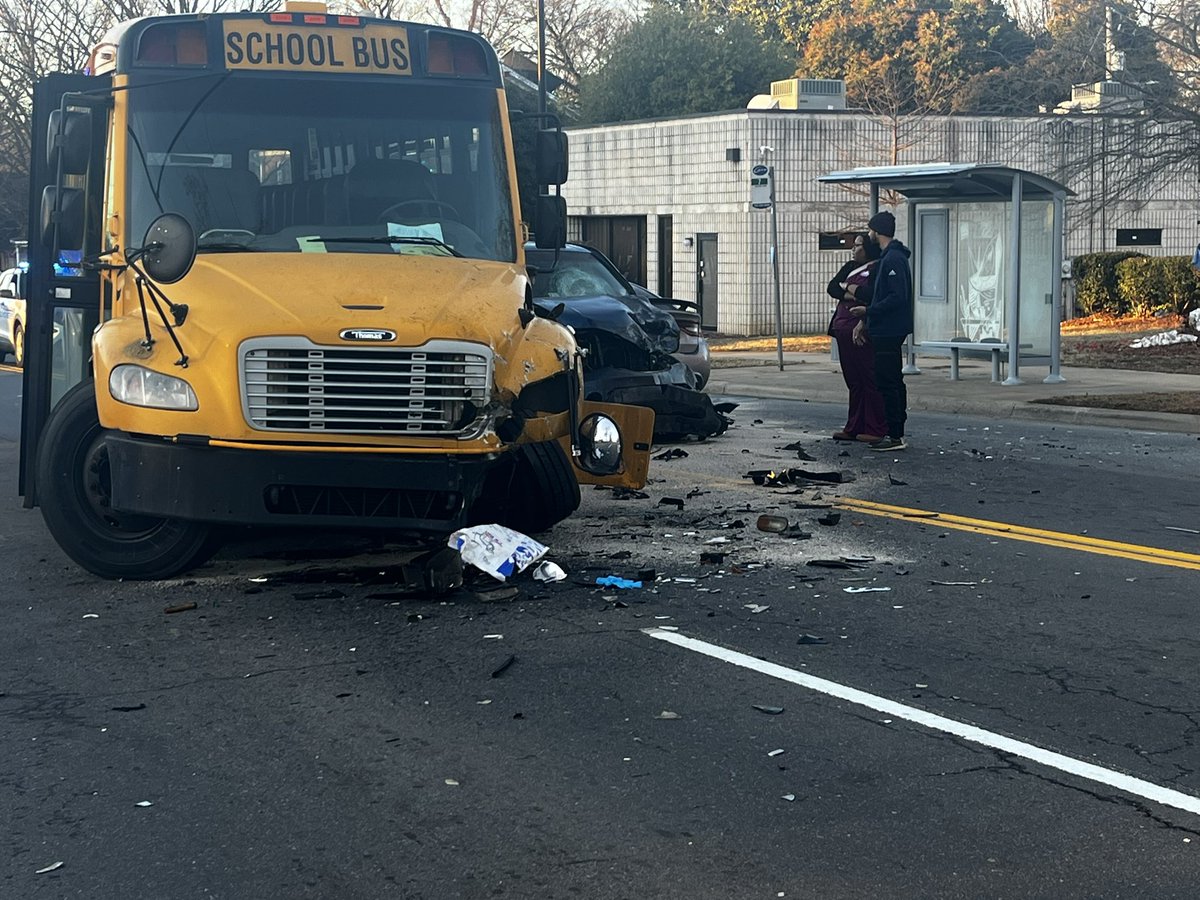 Here are a few more pictures from different angles of the bus crash on Beatties Ford. CMS says students and staff are safe. MEDIC says one person had serious injuries. Not clear which car that person was in. <a href="/wsoctv/">WSOCTV</a> <a href="/TrafficTeam9/">Traffic Team 9</a>