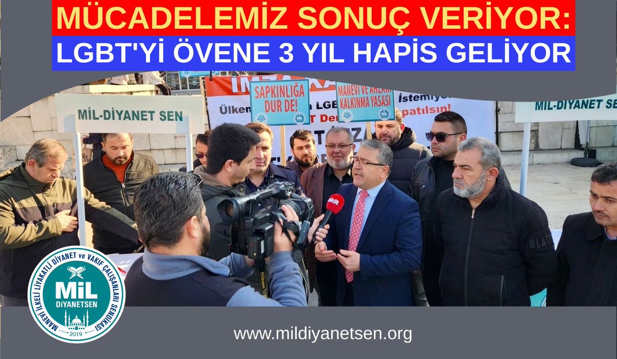 🔴  Mil-Diyanet Sen olarak, uzun zamandır toplumsal yapımızı, aile kurumunu ve inanç değerlerimizi tehdit eden LGBT dayatmalarına karşı sürdürdüğümüz kararlı mücadele kapsamında önemli bir gelişme yaşanmıştır. 

Adalet Bakanlığı tarafından hazırlanan ve kamuoyuna yansıyan taslak