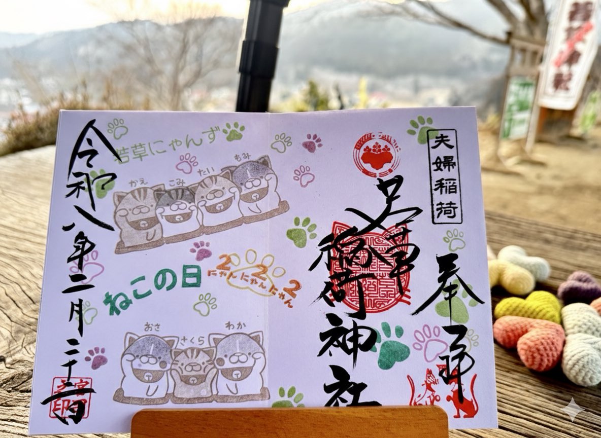 wakakusa_inari's tweet photo. 《ねこの日御朱印頒布の（お知らせ）》

2月22日は
ねこの日🐈🐾🐈‍⬛

今年も！例年同様、「ねこの日御朱印」を浄書にて頒布致します。

今年は！7福にゃん🐾になりました🎶若草にゃんず。

皆様に幸せを招いていただけますよう七福招き猫🐈🐾の絵柄に致しました！

頒布期間:22日より28日まで

#若草稲荷神社
#若草にゃんず🐈🐈‍⬛ 
#猫の日 
#御朱印 
#世界中の犬も猫も幸せでありますように