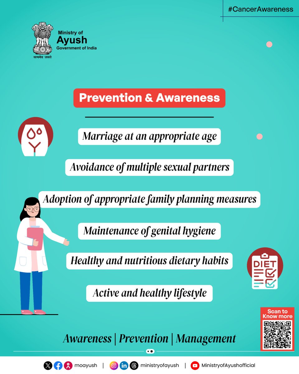 Cervical Cancer signs range from abnormal bleeding to yellowish discharge and back pain. Prevention strategies focus on appropriate family planning, genital hygiene, and nutritious dietary habits. Prevention is Protection for better awareness and management. 

#CancerAwareness