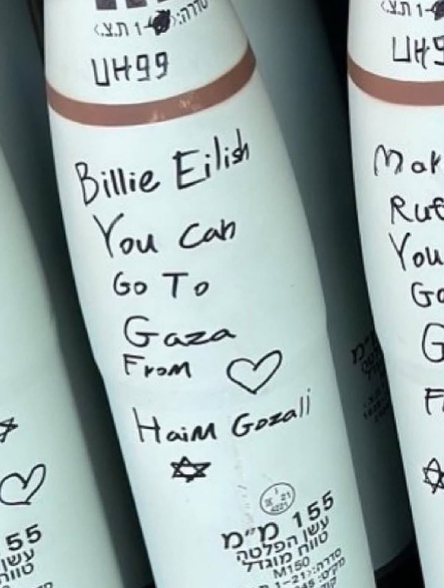 OunkaOnX's tweet image. Billie Eilish and Mark Ruffalo spoke out against Israel slaughtering children. Israel's response? Put their names on bombs

This is what genocide looks like when it's state policy