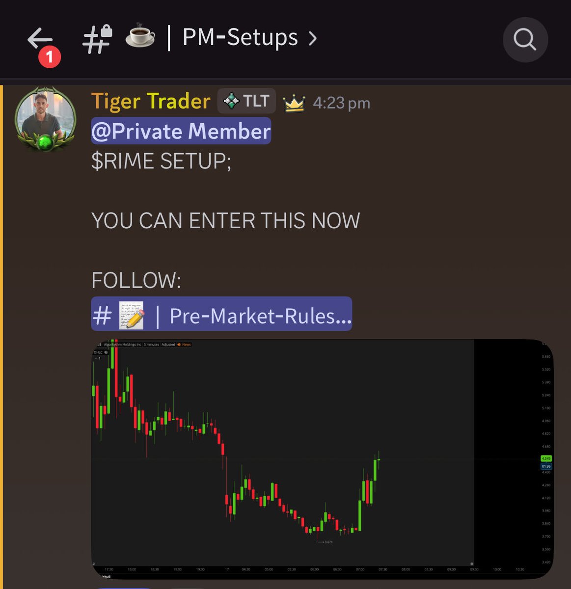 MainTLT's tweet image. $RIME 💰🚨

Fantastic alert given by @TigerLineTrades in the Discord premarket!!

Currently up 8%+

Link to join discord;
whop.com/tigerlinetradi…