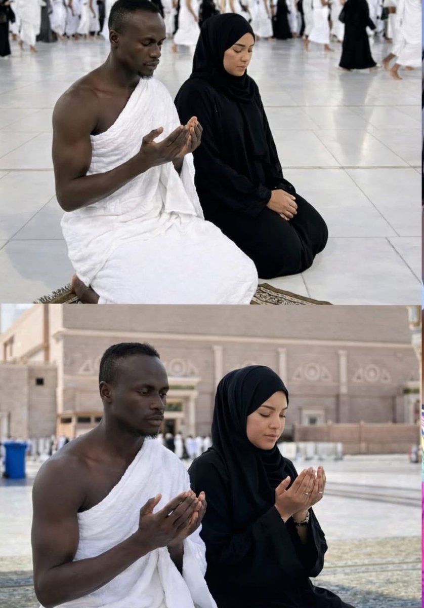 esegbona_luis's tweet image. Sadio Mané praying to Allah with his wife in Mecca and Medina — football star on the pitch, humble servant in prayer.

Love and faith in one beautiful moment ❤️🥰

Goals on the field, peace in the heart 🤲