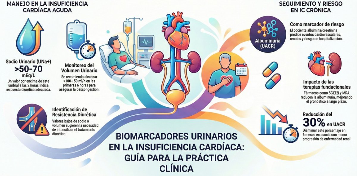 💧 Consenso europeo sobre marcadores urinarios en insuficiencia cardiaca

Descubre cómo optimizar el manejo con sodio urinario, volumen y albuminuria: cardioteca.com/insuficiencia-… 

🔬 Sodio urinario >70 mmol/L indica respuesta diurética adecuada 
💊 Los inhibidores SGLT2 y