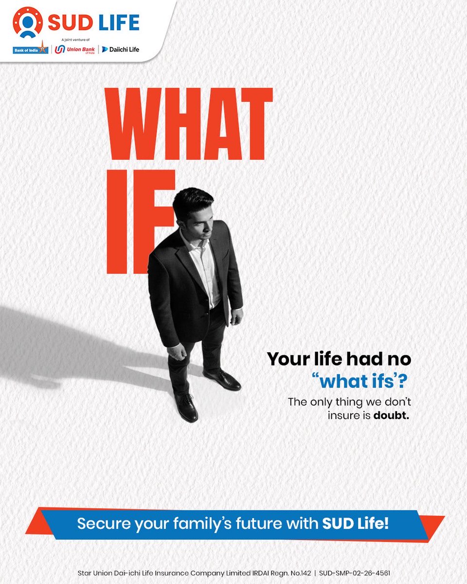 Life is full of "What Ifs," but your family's future shouldn't be one of them. ​
We at SUD Life, ensure that even if life takes an unexpected turn, their milestones stay right where they belong.
Disclaimer: bit.ly/3YbUDkL