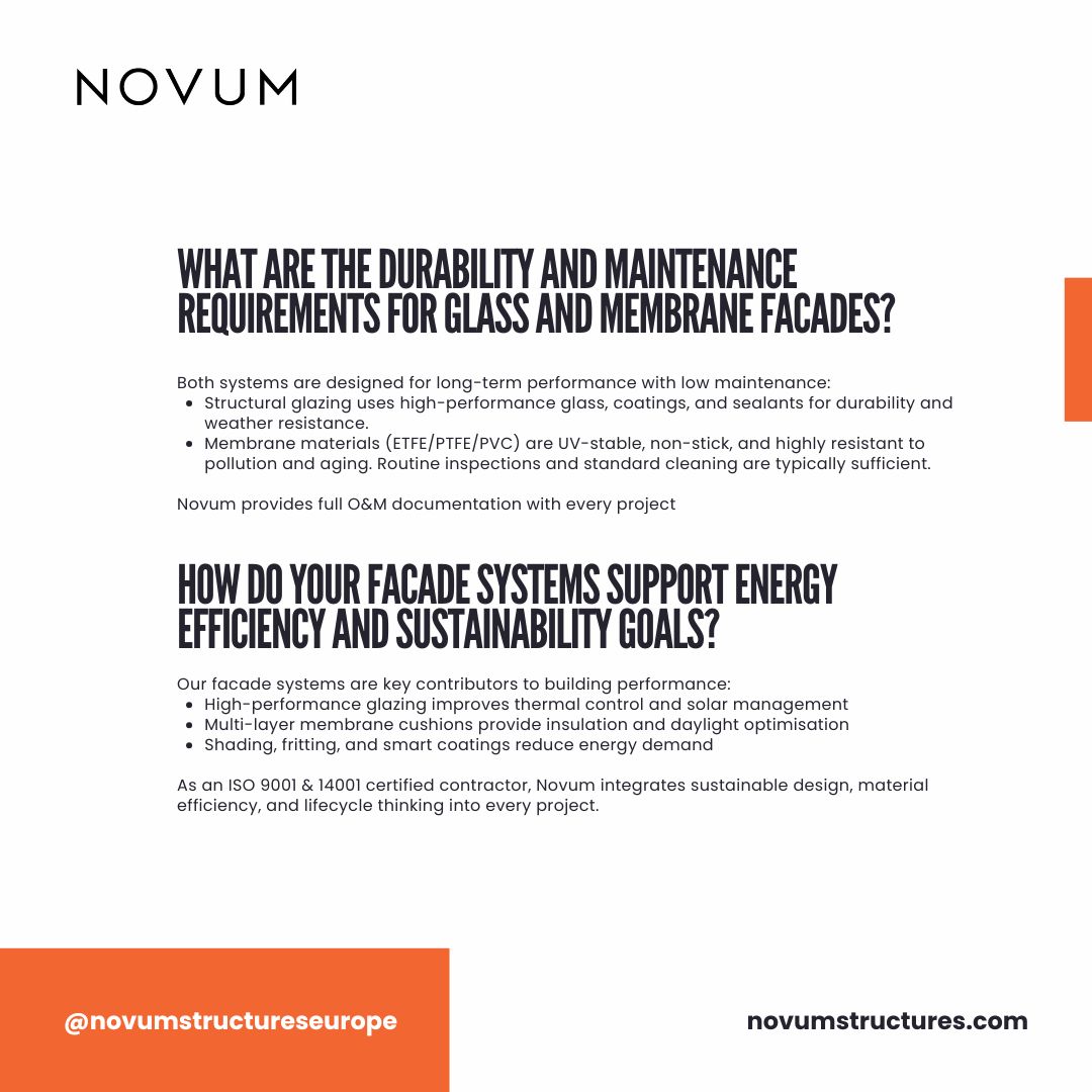 novum_europe's tweet image. How do membrane systems &amp;amp; structural glazing perform in real life - durability, safety, energy efficiency, delivery certainty?

We’re sharing the Top 5 FAQs our engineers answer when turning bold designs into buildable, high-performance facades.

#BuildingEnvelopes #FacadeDesign