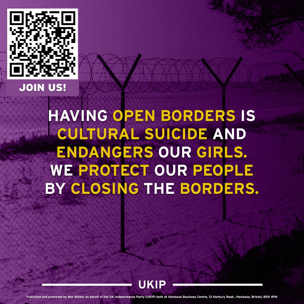 UKIP's tweet photo. Close the borders, protect our people. https://t.co/zmPutwdYND