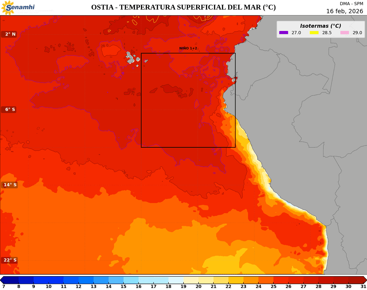 Temperatura del mar esta mañana en #Paita 25.9°C. bolsones de 28°C ya se aprecian aguas afuera.
Esto también aporta para entender lo que estamos viendo en el norte.
Data: UDEP-OSTIA
