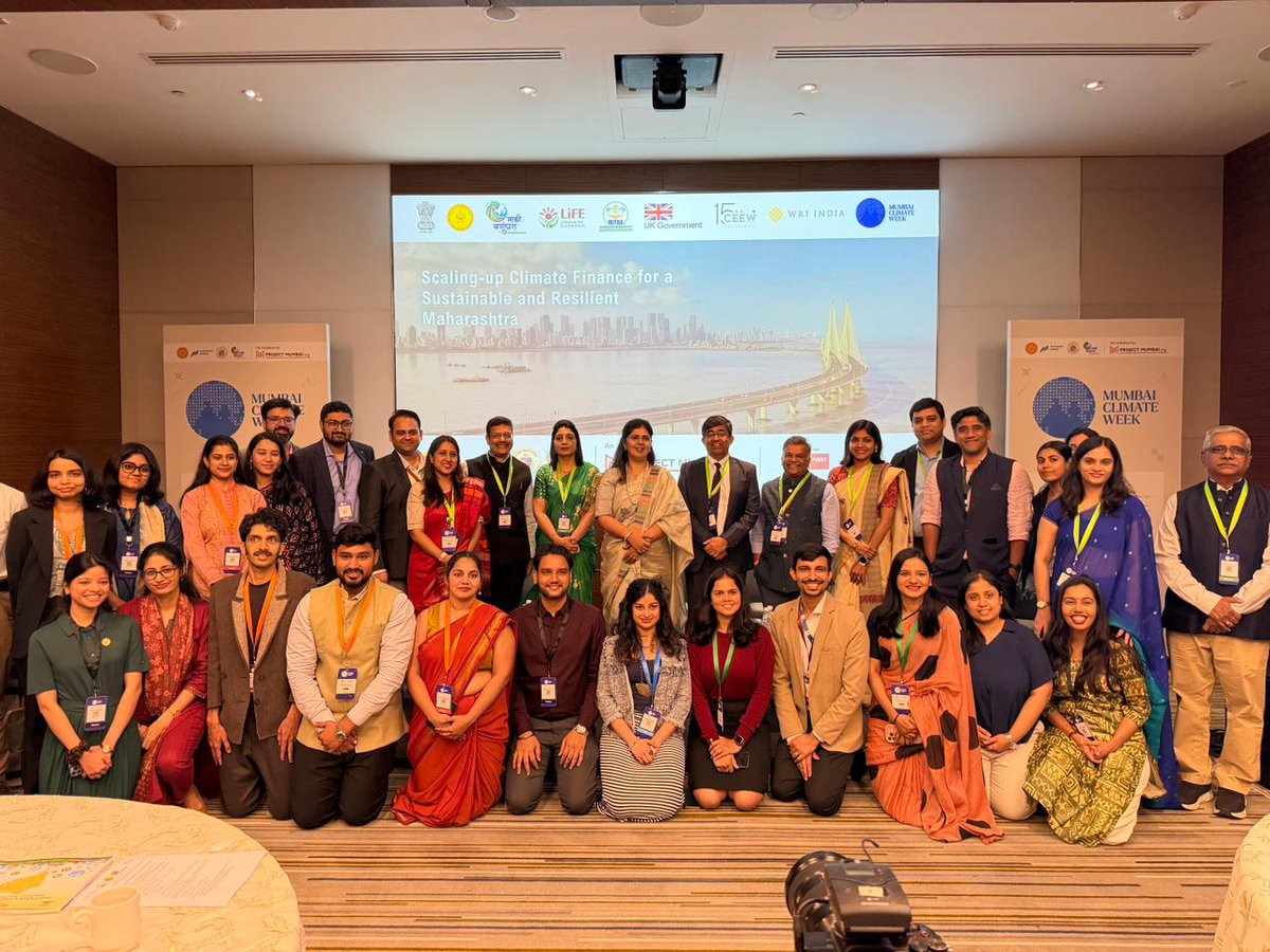 Pankajamunde's tweet photo. A panel discussion on the theme “Scaling up Climate Finance for a Sustainable and Resilient Maharashtra” was organised at the Jio World Convention Centre as part of Mumbai Climate Week. The Hon’ble Minister for Environment and Climate Change, Government of Maharashtra, attended the session.
While speaking on the occasion, she emphasized that environmental and climate change issues should be viewed not only as policy priorities but also as a moral responsibility. She expressed confidence that youth awareness is the true strength of climate action and that understanding our responsibility is key to securing our future.
She further stated that environmental education needs greater emphasis at the school level and should be introduced as an independent subject for the next generation, similar to civics. She stressed that planned and responsible decision-making is essential to reduce environmental damage and highlighted the need for greater vigilance to ensure that the burden of future crises does not fall on the coming generations.
Among those present were MITRA's Chief Executive Officer Pravin Pardeshi, Environment and Climate Change Department Secretary Jayshree Bhoj, WRI India Chief Executive Officer Madhav Pai, WRI India Associate Program Director Saransh Bajpai, and CEEW Program Lead Dr. Pushpa Bajaj.

जिओ वर्ल्ड कन्व्हेन्शन सेंटर येथे मुंबई क्लायमेट वीक ,स्केलिंग अप क्लायमेट फायनान्स फॉर अ सस्टेनेबल ॲण्ड रेजिलिएंट महाराष्ट्र या विषयाचे चर्चासत्र आयोजित करण्यात आले होते. या चर्चा सत्रास राज्याची पर्यावरण व वातावरण बदल मंत्री म्हणून उपस्थित राहिले.
पर्यावरण आणि हवामान बदलाच्या प्रश्नांकडे केवळ धोरणात्मक नव्हे, तर नैतिक जबाबदारी म्हणून पाहिले पाहिजे. तरुणाईची जागरूकता हीच हवामान कृतीची खरी ताकद असून आपली जबाबदारी समजली तर भविष्यही समजते, असा विश्वास यावेळी बोलतांना व्यक्त केला.
तसेच,पर्यावरण शिक्षणाला शालेय पातळीवर अधिक महत्त्व देण्याची गरज असून नागरीक शास्त्राप्रमाणेच पर्यावरण हा स्वतंत्र विषय म्हणून पुढील पिढीपर्यंत पोहोचवला पाहिजे. पर्यावरणीय हानी कमी करण्यासाठी नियोजनपूर्वक आणि जबाबदारीने निर्णय घेणे आवश्यक आहे. भविष्यातील संकटांचा भार पुढील पिढीवर पडू नये, यासाठी अधिक सजगतेची गरज असल्याची ग्वाही यावेळी बोलतांना दिली.
मित्राचे मुख्य कार्यकारी अधिकारी प्रवीण परदेशी, पर्यावरण विभागाच्या सचिव जयश्री भोज, WRI इंडिया चे मुख्य कार्यकारी अधिकारी माधव पै, WRI इंडियाचे असोसिएट प्रोग्राम डायरेक्टर सारांश बाजपेयी, CEEW प्रोग्राम लीड डॉ. पुष्प बजाज आदीजण याप्रसंगी उपस्थित होते.

​#MumbaiClimateWeek #Sustainability #GreenIndia #Innovation #ClimateAction  #FutureIsGreen #BeatTheHeat