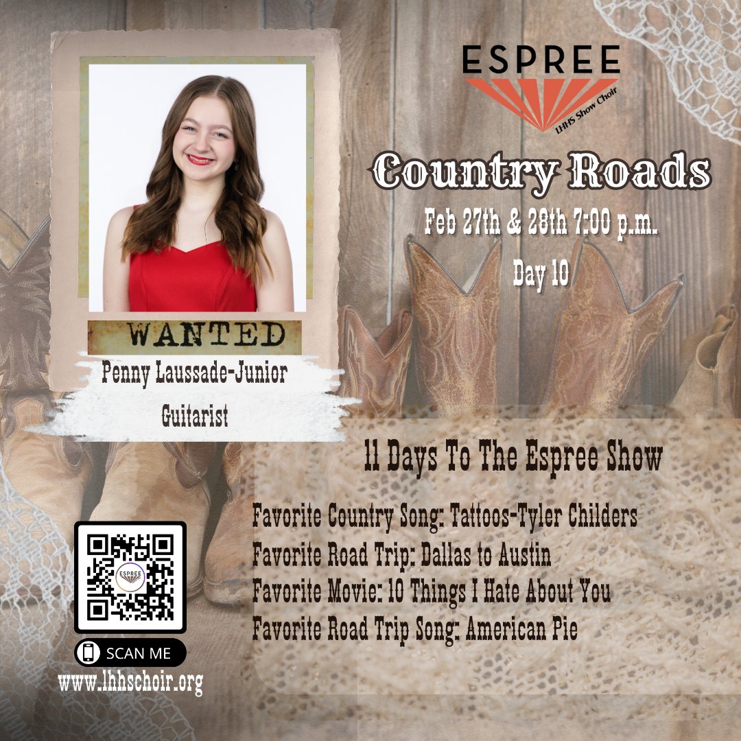 11 days until The Espree Country Roads Show!
Penny Laussade is our featured performer today.