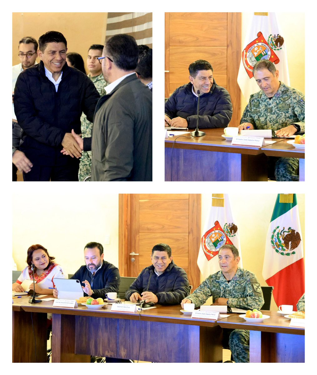 salomonj's tweet photo. Realizamos la Mesa de Coordinación para la Construcción de la Paz, para evaluar los resultados de los operativos y acciones de este fin de semana y reforzar el trabajo conjunto por la seguridad.

Oaxaca es el quinto estado más seguro y seguimos trabajando de manera permanente para salvaguardar la integridad de las familias oaxaqueñas.