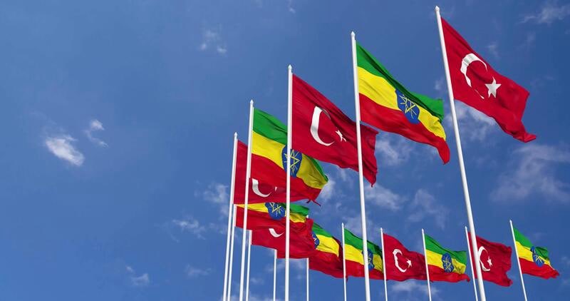 EthioAmbTR's tweet photo. Prime Minister Dr. Abiy Ahmed extended a warm welcome to H.E. President @RTErdogan, marking a pivotal moment in the enduring partnership between Ethiopia and Türkiye. This visit underscores our shared history and sets the stage for productive discussions to further strengthen the deep-rooted bonds between our two ancient nations.
#Ethiopia #Türkiye #Diplomacy 
#AbiyAhmed  #RTErdogan  #wellcomelandorgin
