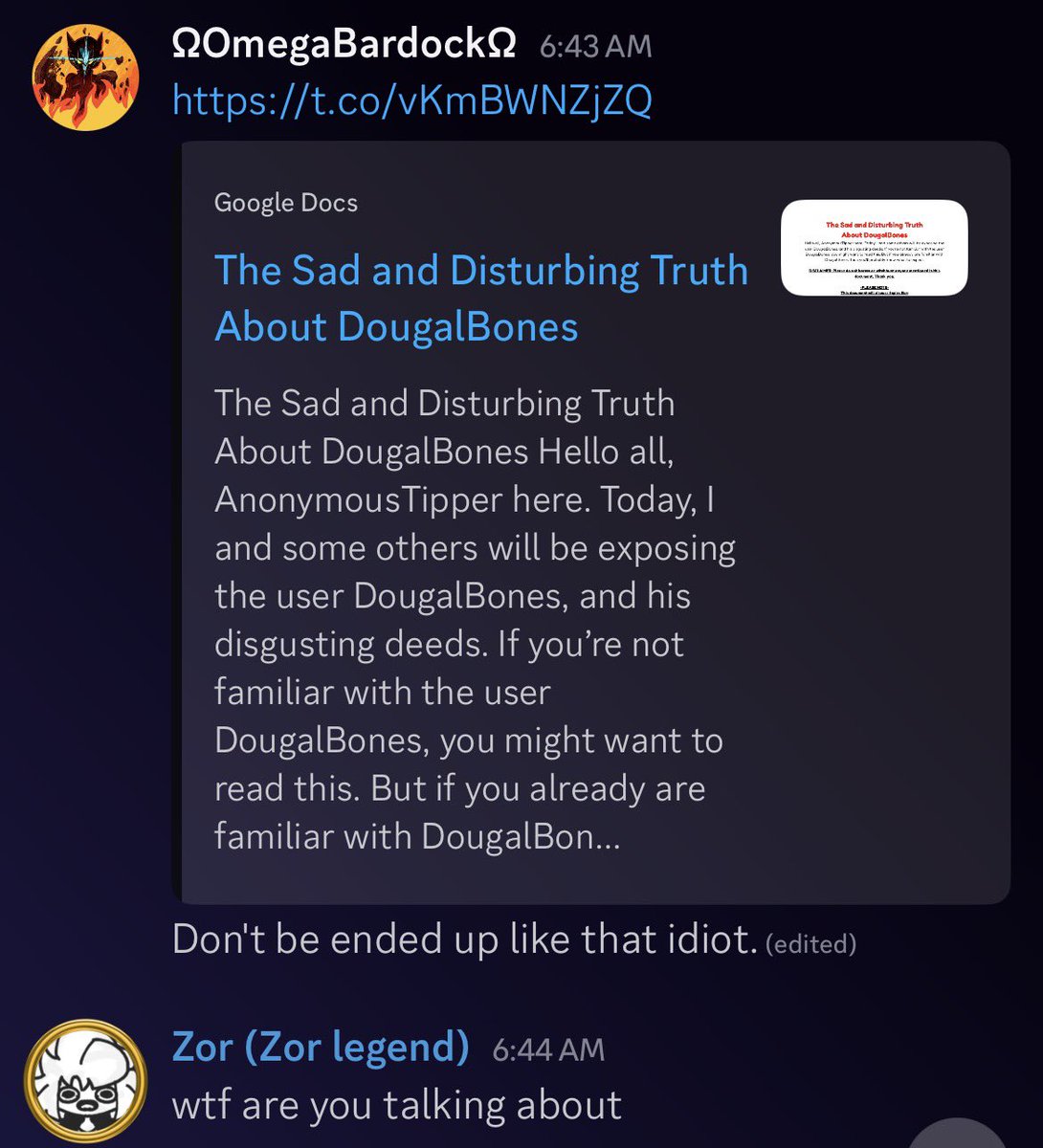 In case any of you have this guy in your server you might wanna fix that. 

This is the third time he’s been causing needless drama and I’ve had to kick him multiple times.