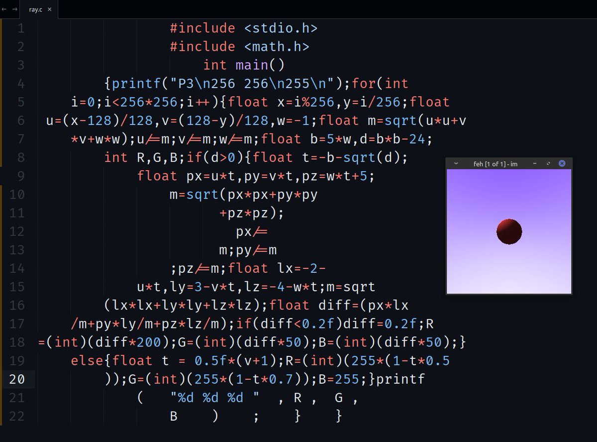my professor gave me a C on my EE assignment today

but hey, here we go, a little artifact i coded this morning! 

it's a ray tracer