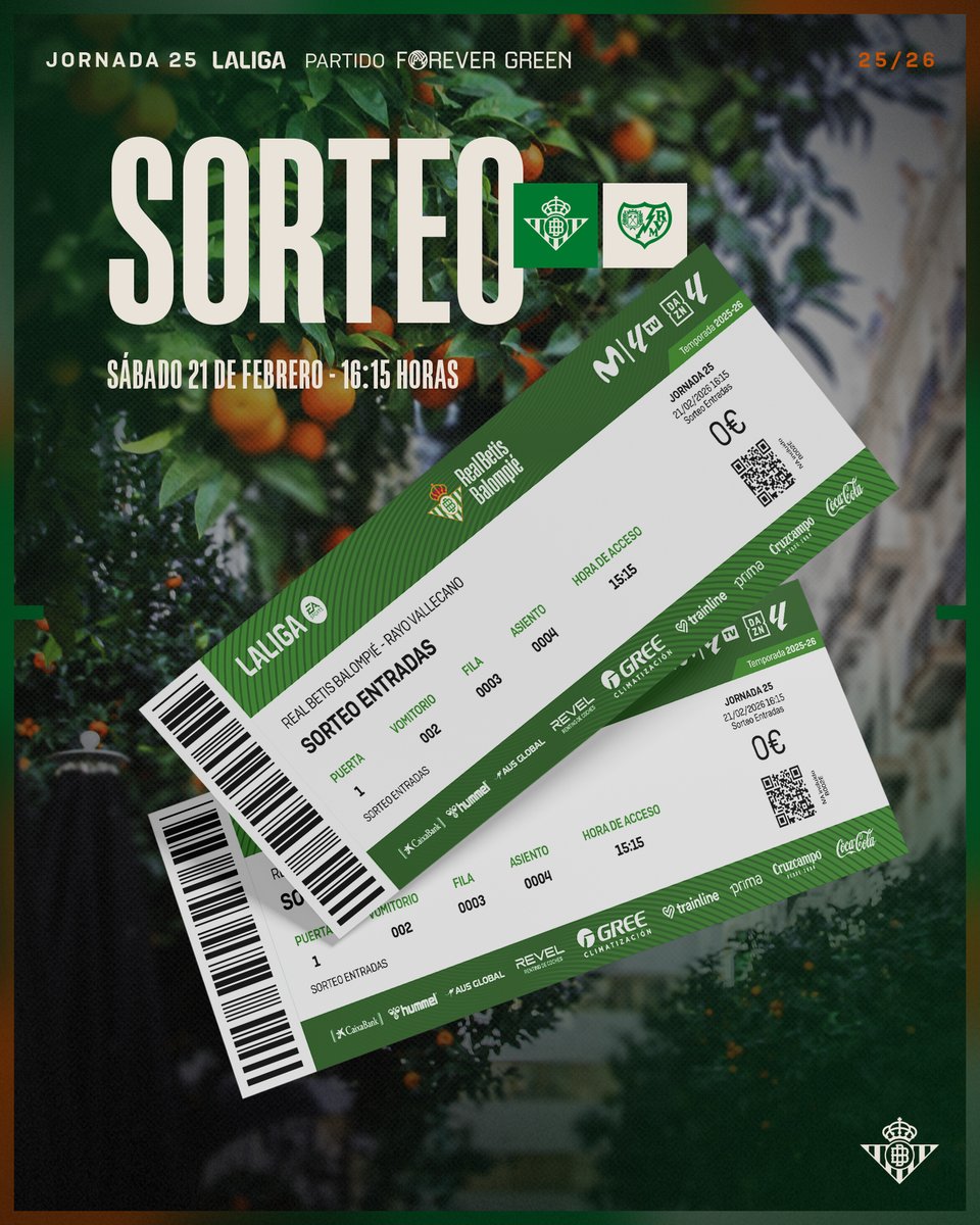 RealBetis's tweet image. ¡Sorteamos 2 entradas para el #RealBetisRayo entre todos los que hagáis repost a esta publicación! 🎟