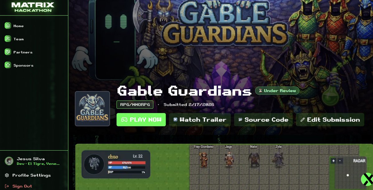 We officially submitted <a href="/Gableguardians/">Gable Guardians</a> to the <a href="/playsolana/">Play Solana | PSG1</a> Hackathon!

It’s been an incredible experience building, improving, and pushing the limits of our Web3 MMORPG on <a href="/solana/">Solana</a>.

We truly loved being part of this hackathon.

Ever since I first heard about PlaySolana, I’ve been