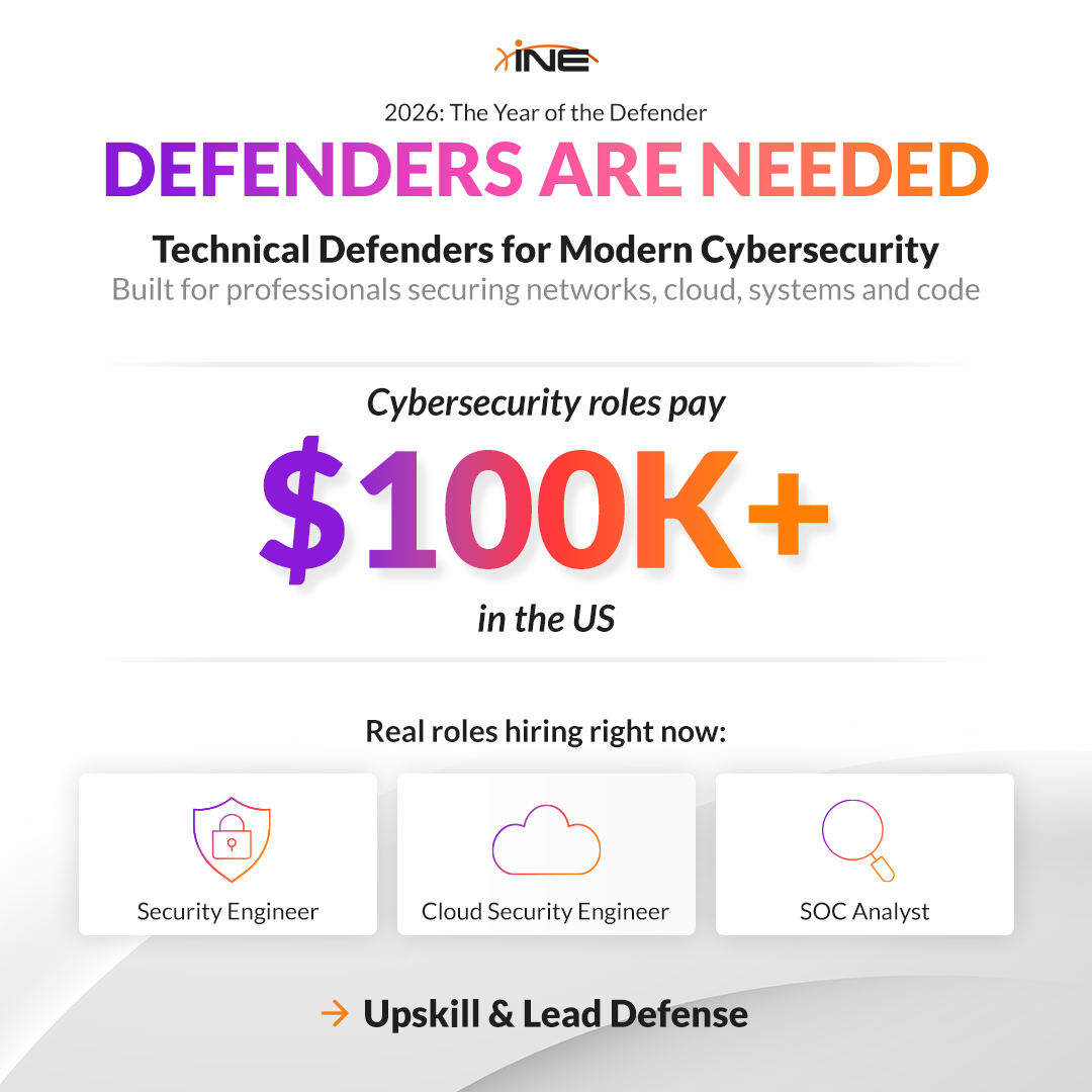 ine's tweet photo. Cyber readiness has changed.
In 2026, organizations need defenders across cloud, networking, systems, and development not just security teams. That is the focus of INE Securityβs Year of the Defender.
Learn more: https://t.co/alFEU7V63n
#YearOfTheDefender #CyberSecurity https://t.co/MtWd2gqTM0