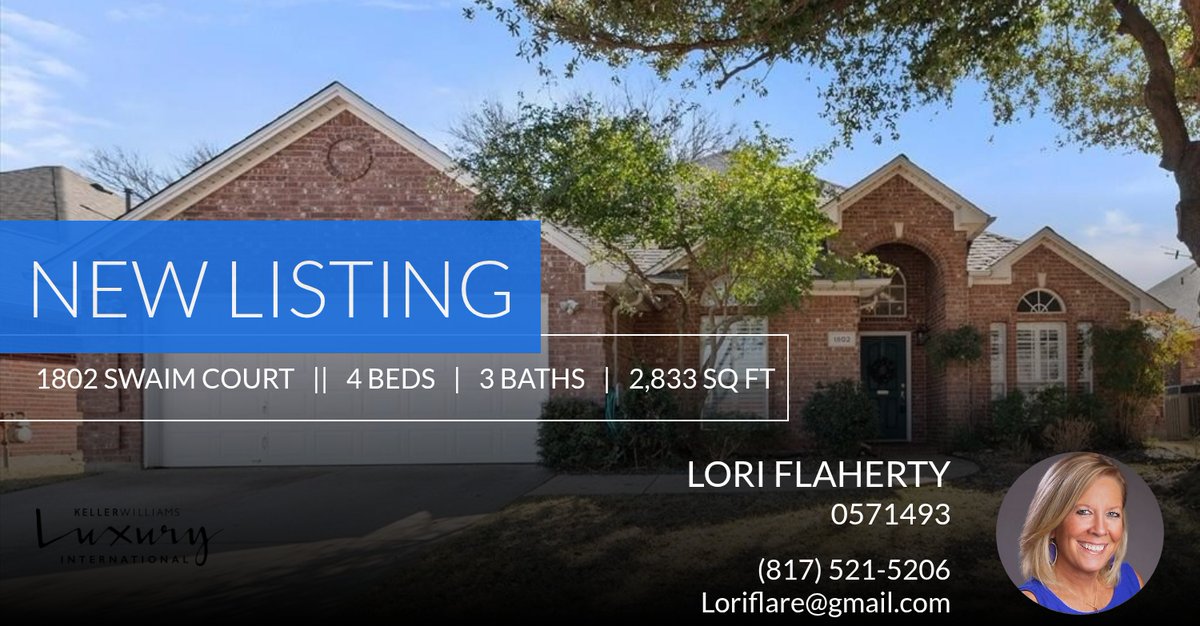 loriflaherty3's tweet photo. 🚨 New Listing 🚨 Come Take a look at my great new listing that just hit the market! Reach out here or at (817) 521-5206 for more information!!

Lori Flaherty
Real Estate Professional
Keller Williams
817-521-5206 https://t.co/rhDpFGvVCj https://t.co/l2mPzmN7xT