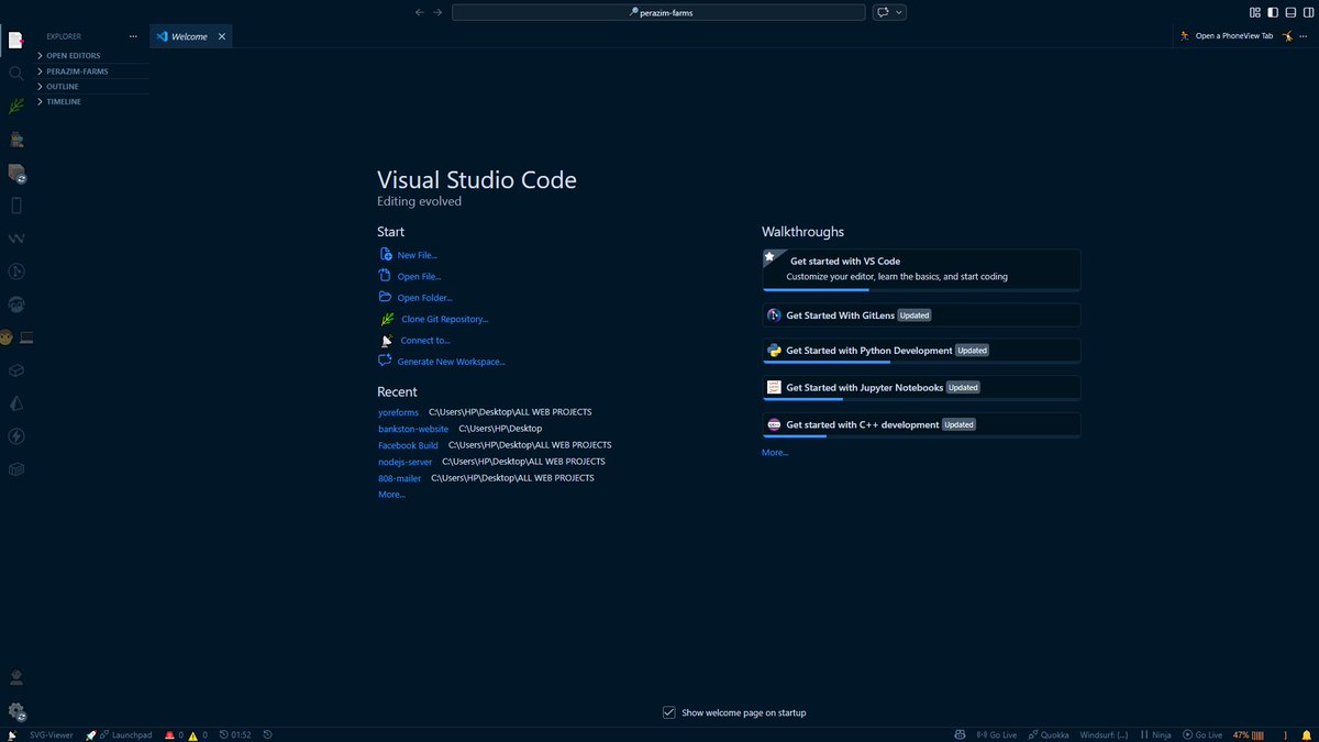 codewithpdev_'s tweet photo. Day 1 ๐
Starting a new client landing page project - #PerazimFarms ๐พ
From empty VS Code to a fully functional website.
Weโre building this one in public ๐ป๐ฅ
Letโs see where this goes.
#BuildingInPublic #Frontend #codewithpdev #PDEV https://t.co/ohxnaEovZb