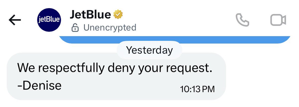 Delarw97's tweet image. Umm @JetBlue this is so wildly rude of your agent to say. Who can I speak to that is willing to help