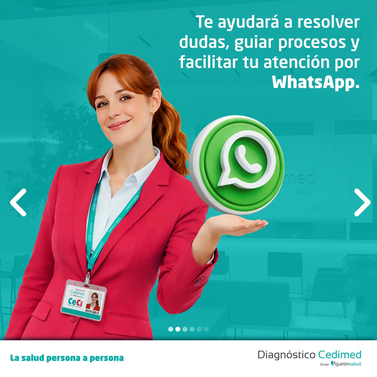 CediMed's tweet photo. ¡Nuevo en Diagnóstico Cedimed!

Te presentamos a CeCi, tu asistente virtual: 

- Respuestas rápidas
- Orientación clara 
- Acompañamiento en cada paso

Escríbenos y conócela… 😉 https://t.co/Poqe2bXKhw