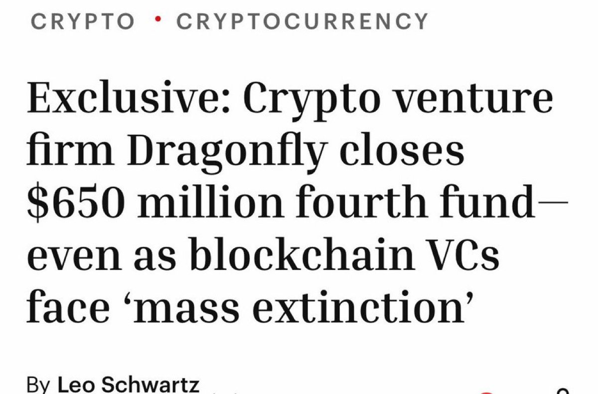 Crypto venture firm Dragonfly has closed its fourth fund at $650M, according to Fortune.

#VentureCapital #CryptoVC #Web3 #Blockchain #Funding