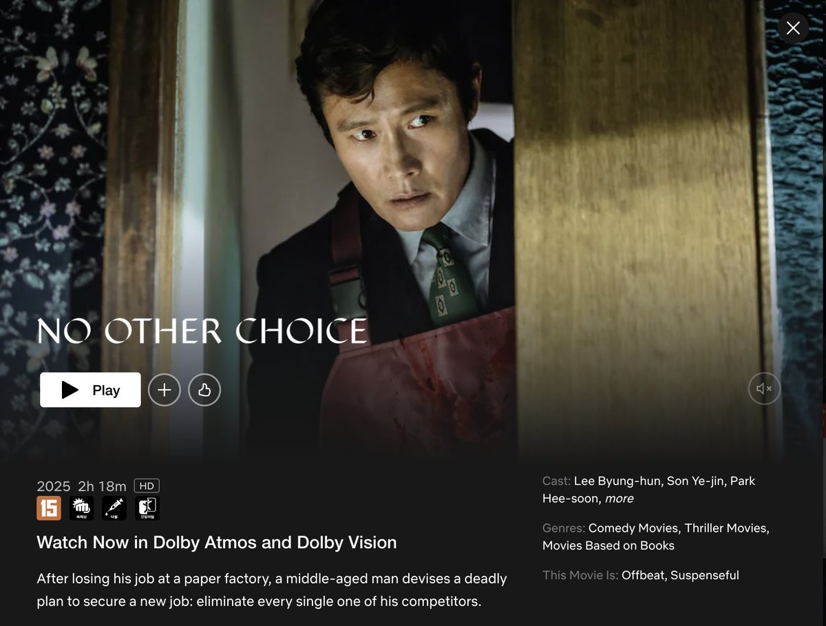 A Korean Film Worth Your Time #Netflix 

어쩔 수가 없다 (No Other Choice, 2025 / 이병헌 손예진)

Son Ye-jin in this film is just... speechless. I literally want to screenshot every second of her acting. 📸✨

#손예진 #SonYejin