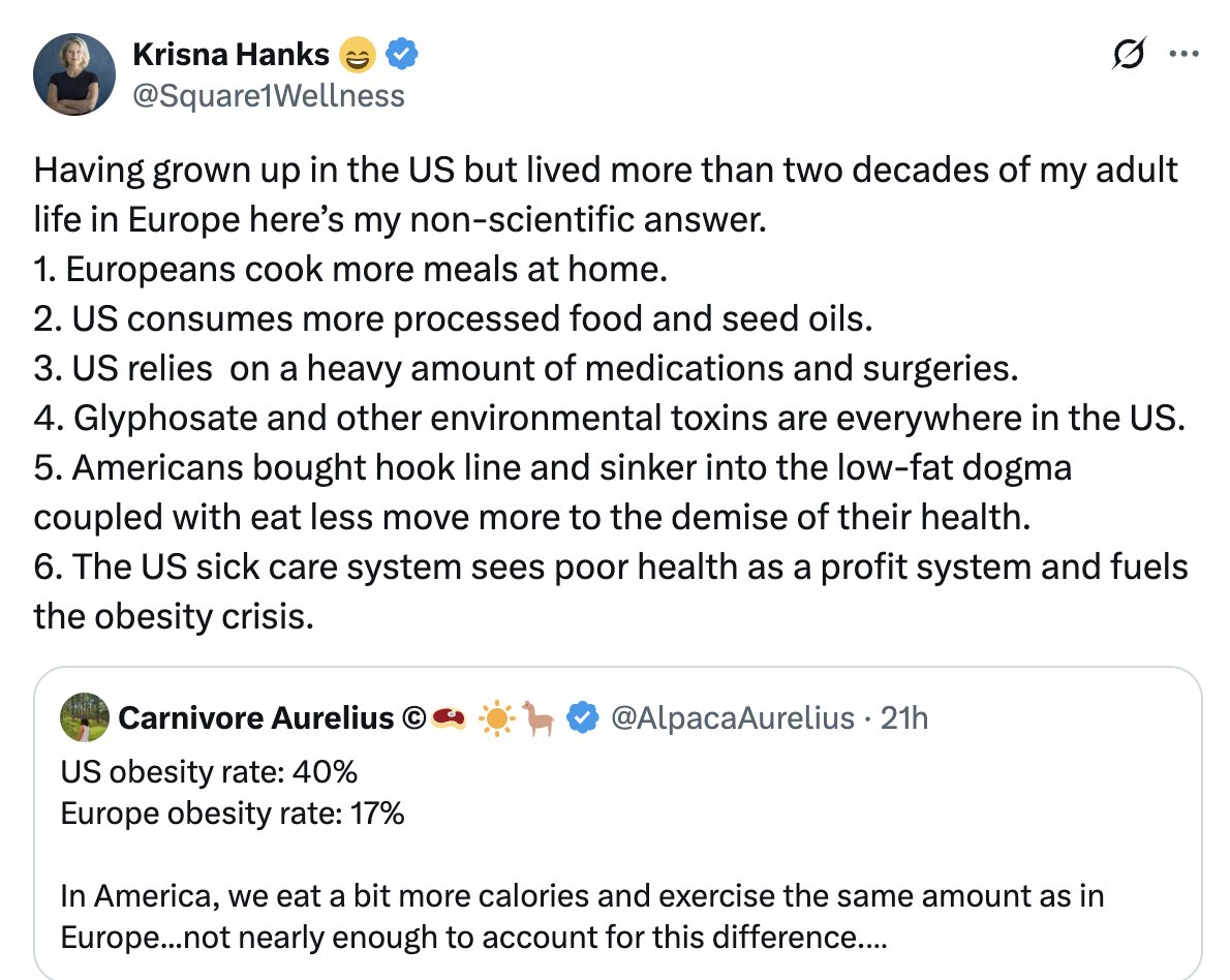 Square1Wellness's tweet image. As a health coach a frequent question surrounds the higher rates of obesity in the US compared to Europe. (caveat their numbers are also increasing) Here's my response. Janet and I talked about this yesterday in our podcast! @ShawnNeedham2 #educate #empower